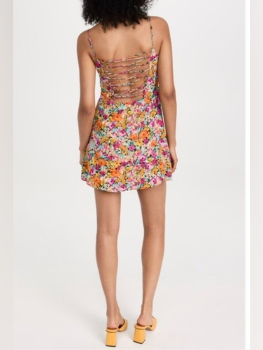 For Love & Lemons Dress Deena Pink Orange Tropical Garden Mini Size S NEW - Picture 2 of 15